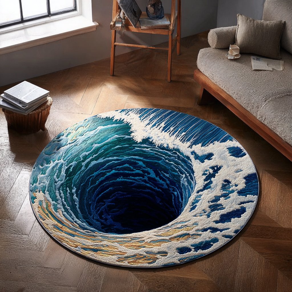 Sea Whisper Round Mat Rug - washable non-slip printed rug