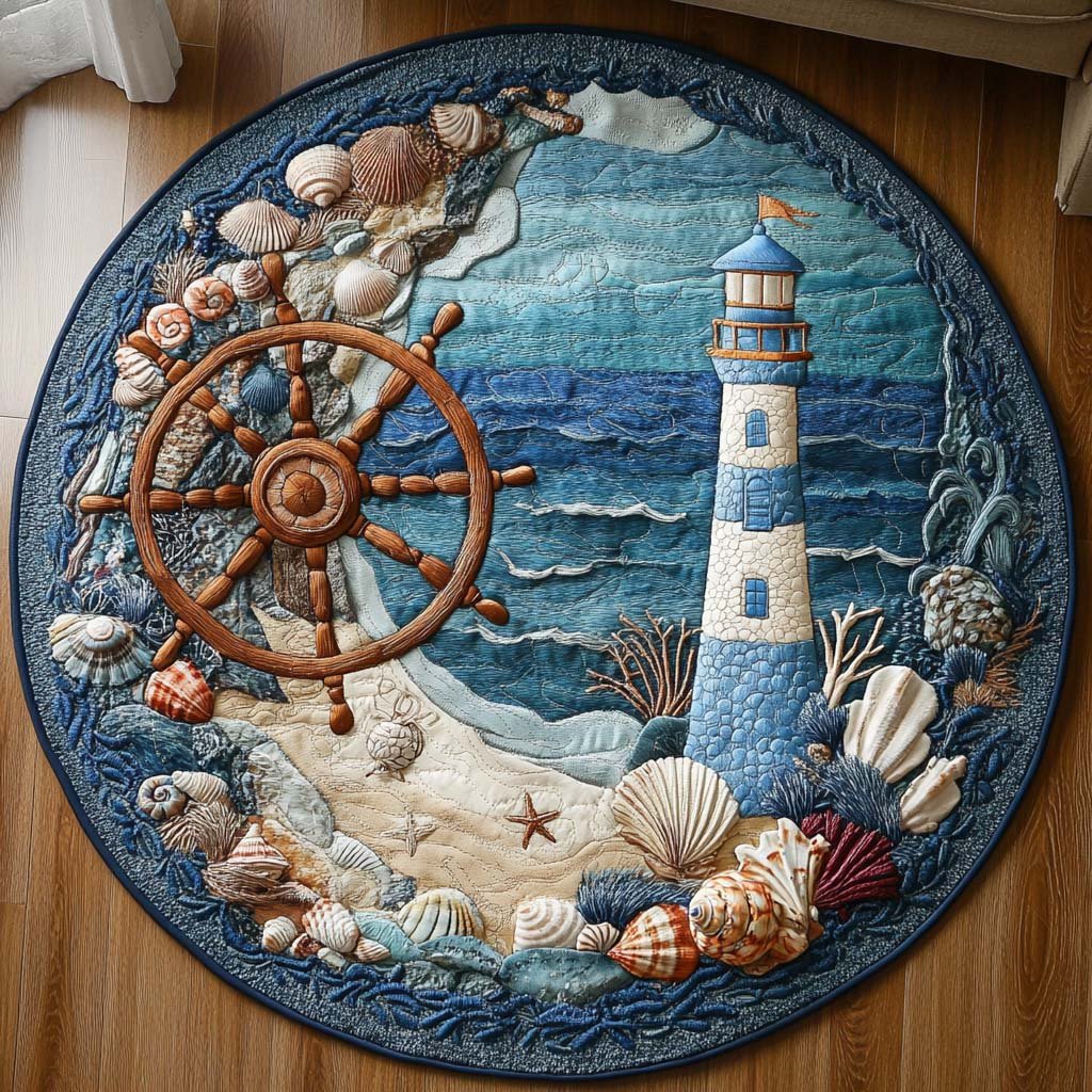 Seafarer Glow Round Mat Rug - washable non-slip printed rug