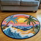 Seashell Dreams Round Mat Rug - washable non-slip printed rug