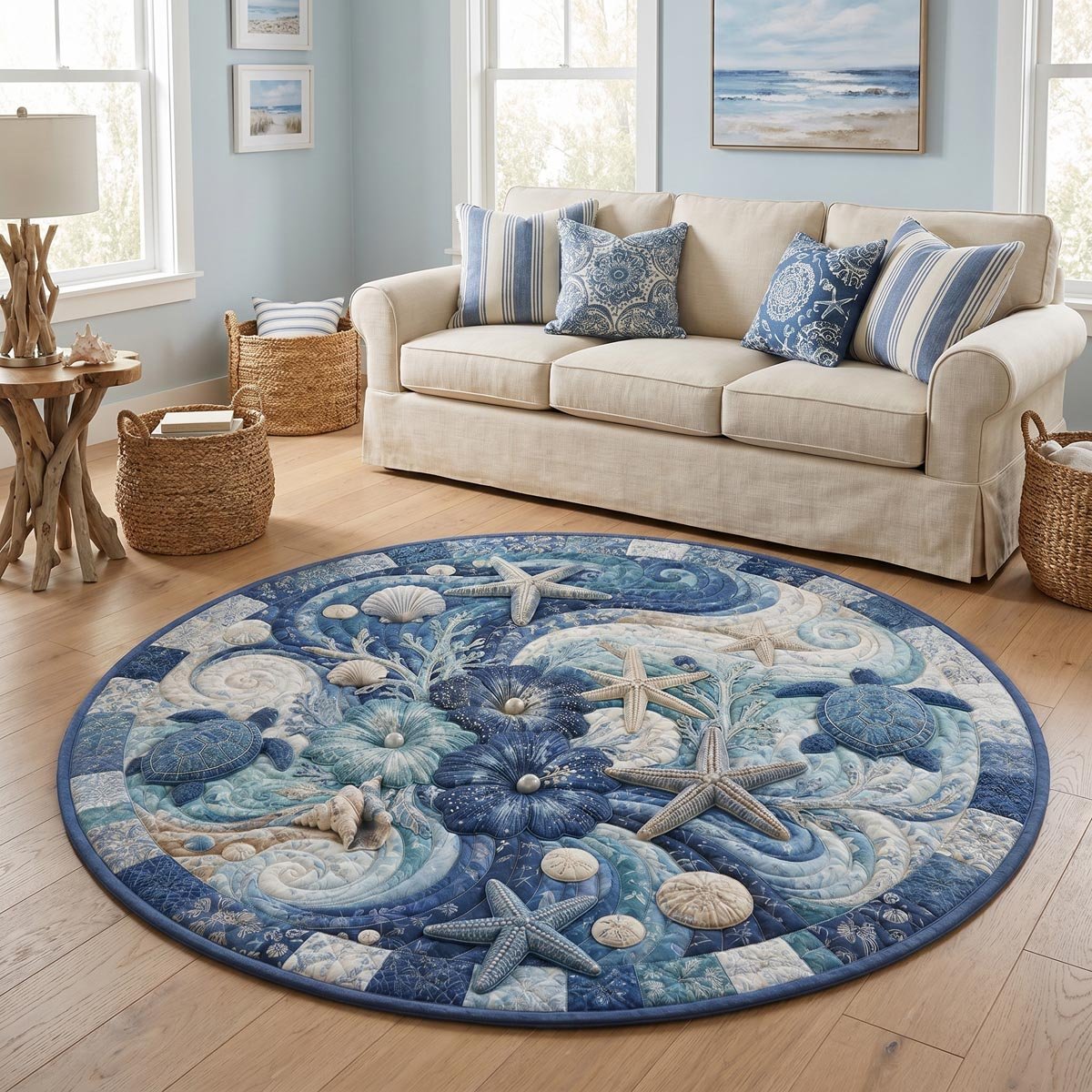 Seashell Haven Round Mat Rug - Nature Design | Serene Home Decor