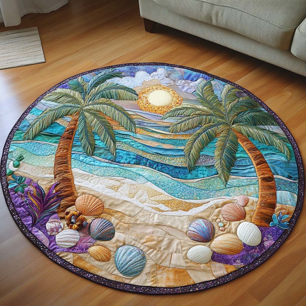 Seashell Haven Round Mat Rug - washable non-slip printed rug