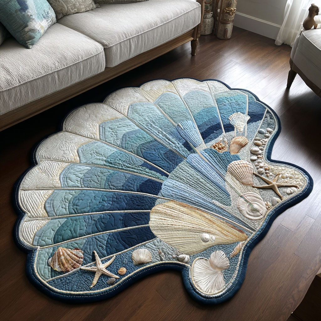 Seashell Shoreline Custom Shape Area Rug - Coastal Design | Die-Cut Non-Slip Rug - washable non-slip printed rug