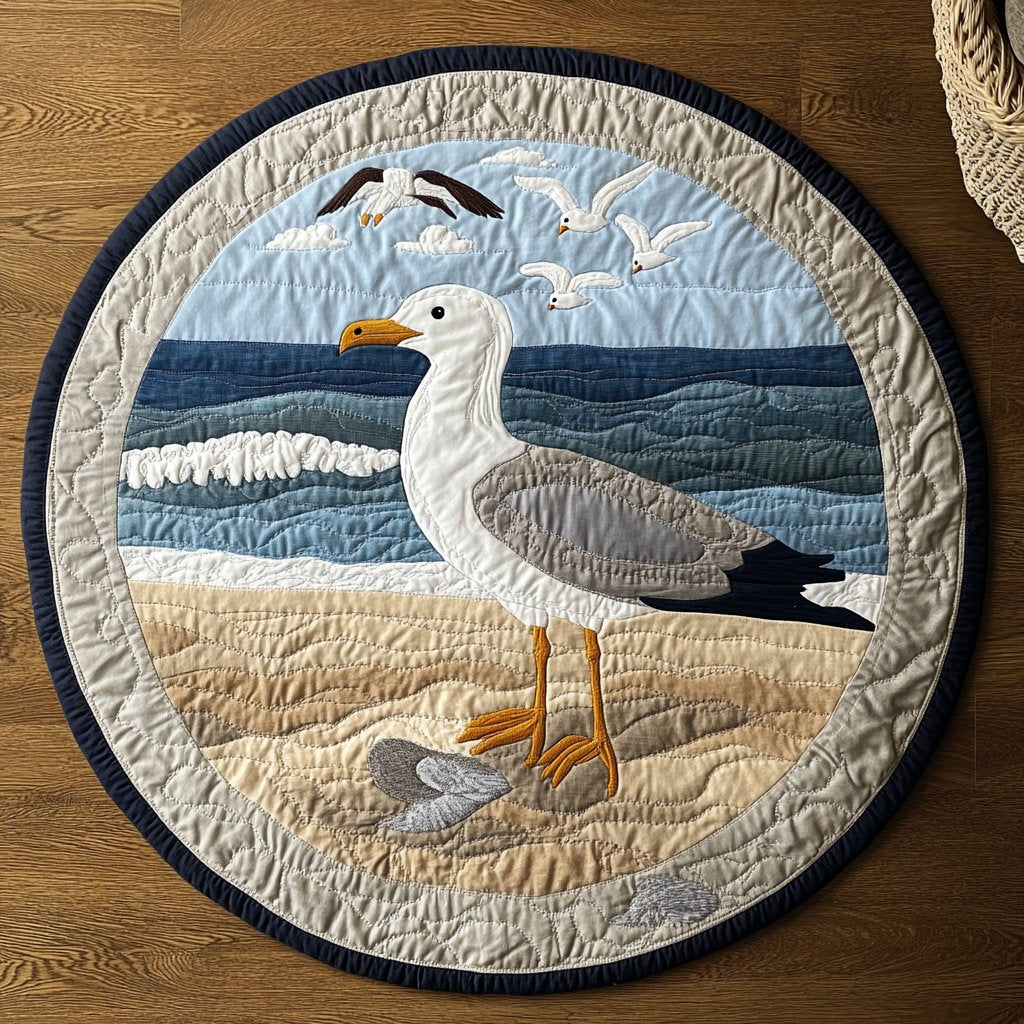 Seaside Breeze Round Mat Rug - washable non-slip printed rug