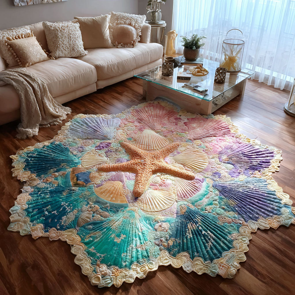Seaside Charm Custom Shape Area Rug - Coastal Design | Die-Cut Non-Slip Rug - washable non-slip printed rug