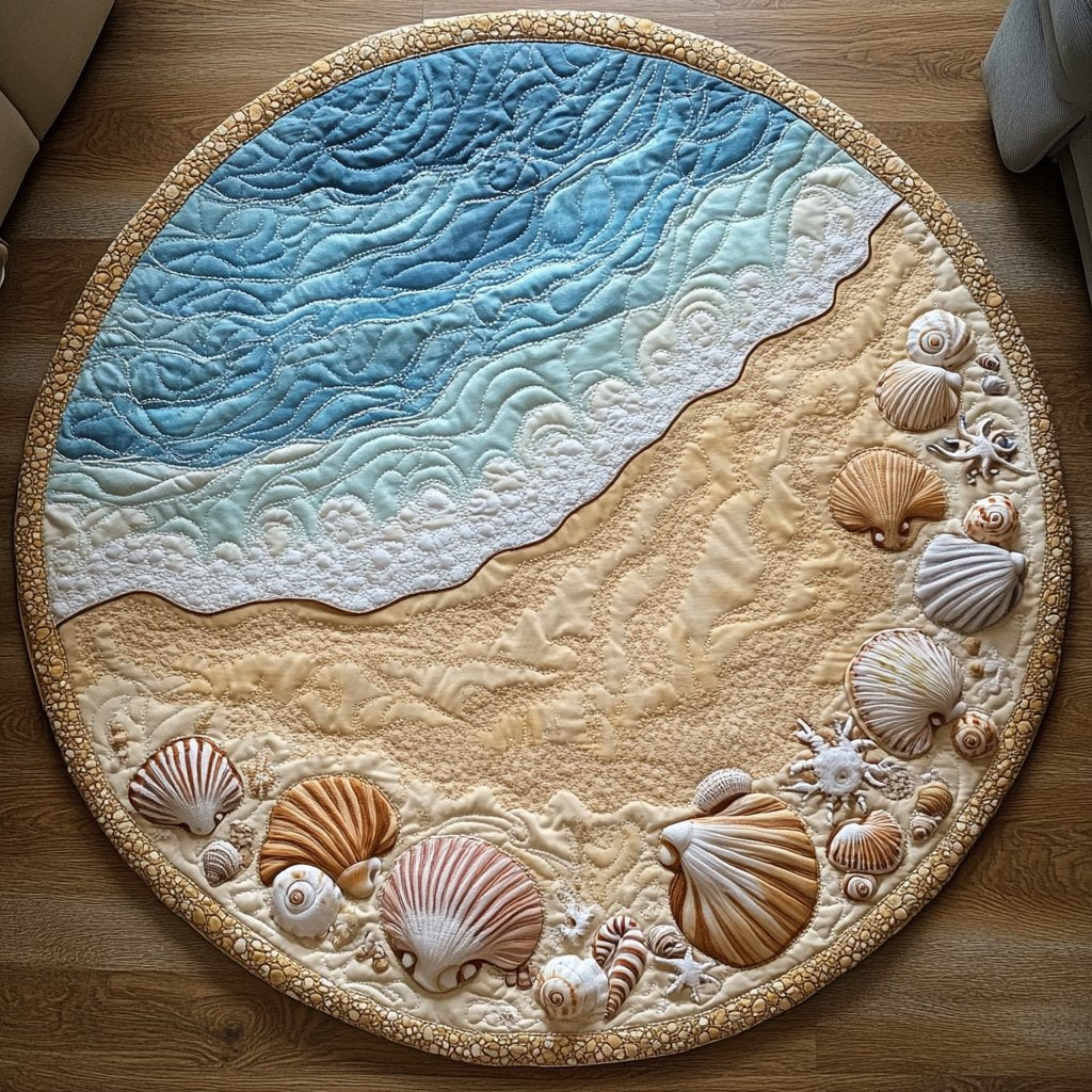 Seaside Escape Round Mat Rug - washable non-slip printed rug