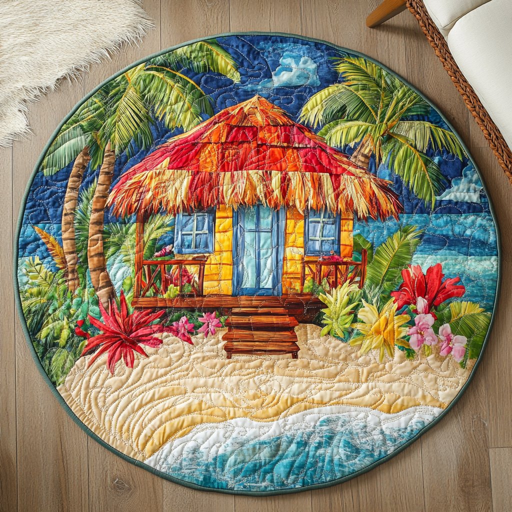 Seaside Getaway Round Mat Rug - washable non-slip printed rug