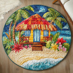 Seaside Getaway Round Mat Rug - washable non-slip printed rug