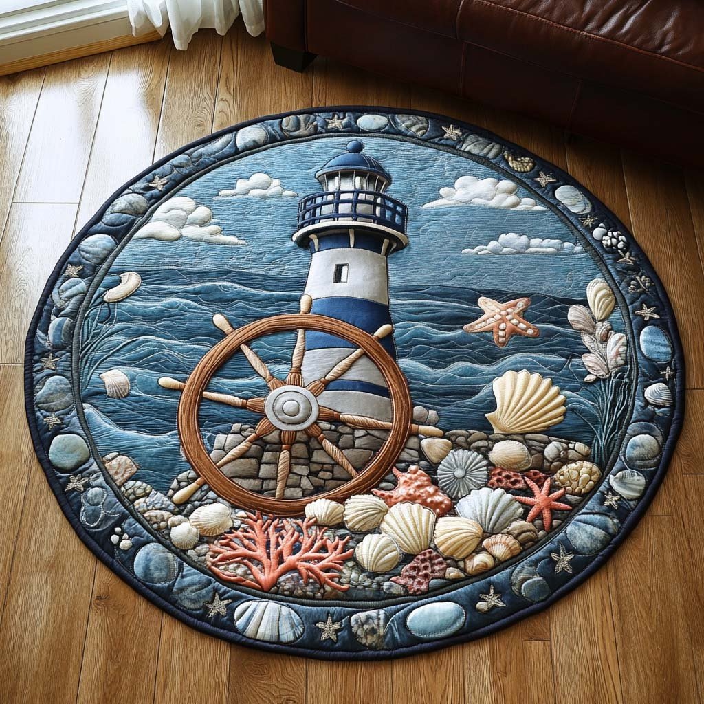 Seaside Lantern Round Mat Rug - washable non-slip printed rug