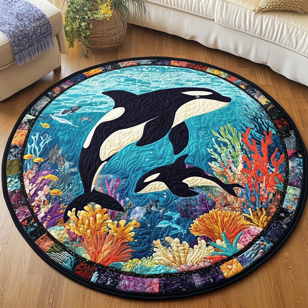 Seaside Serenity Round Mat Rug - washable non-slip printed rug