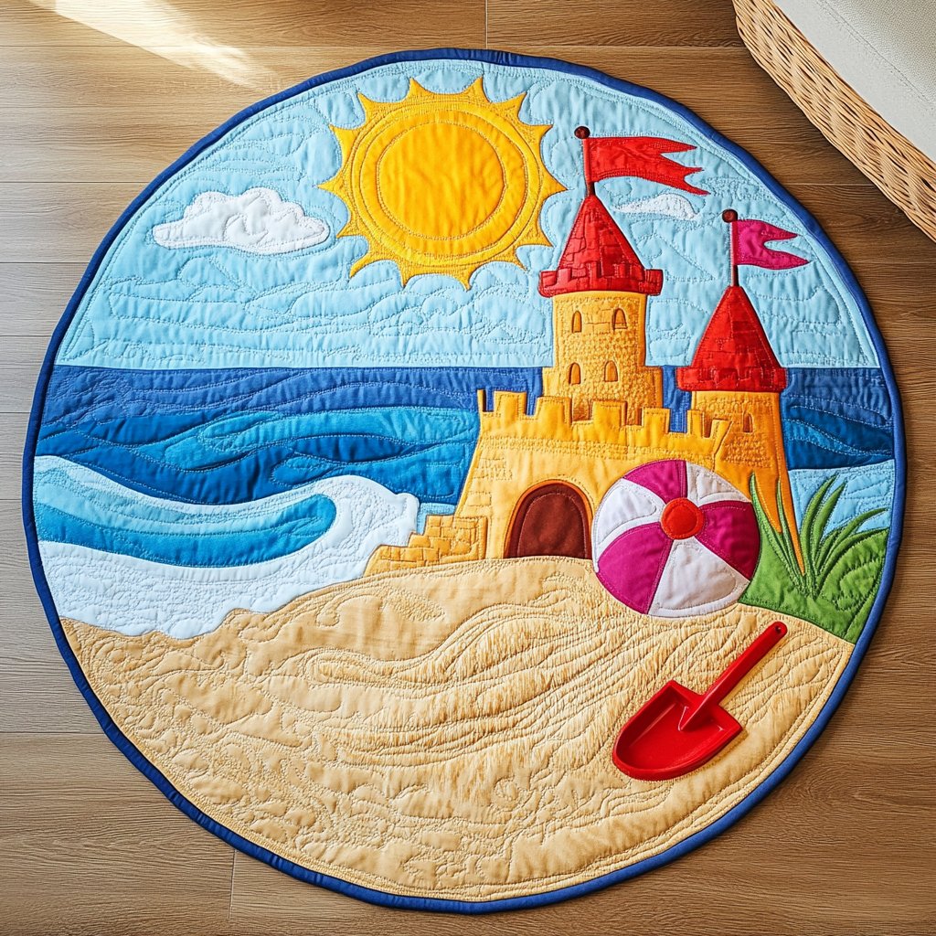 Seaside View Round Mat Rug - washable non-slip printed rug