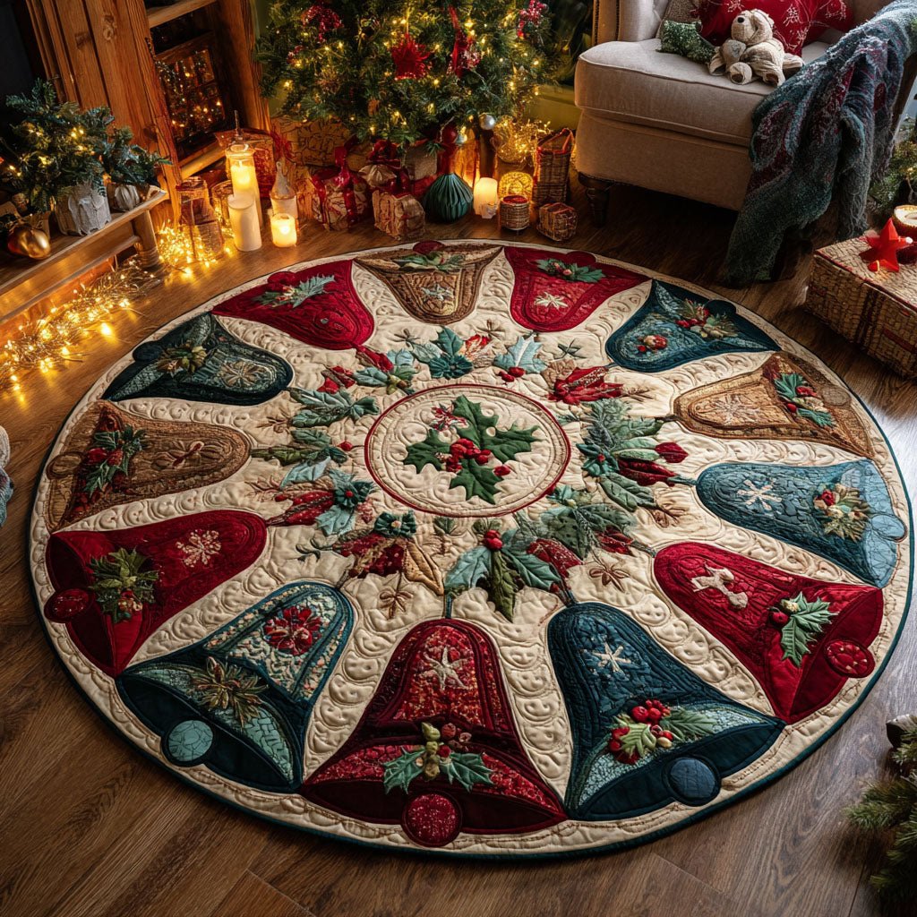 Season Bells Round Mat Rug - washable non-slip printed rug