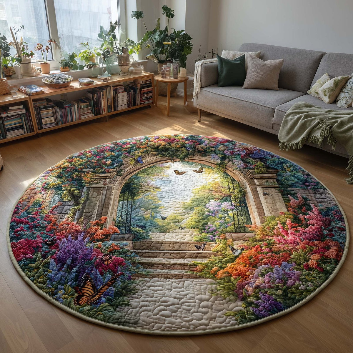 Secret Garden Archway Round Mat Rug - washable non-slip printed rug