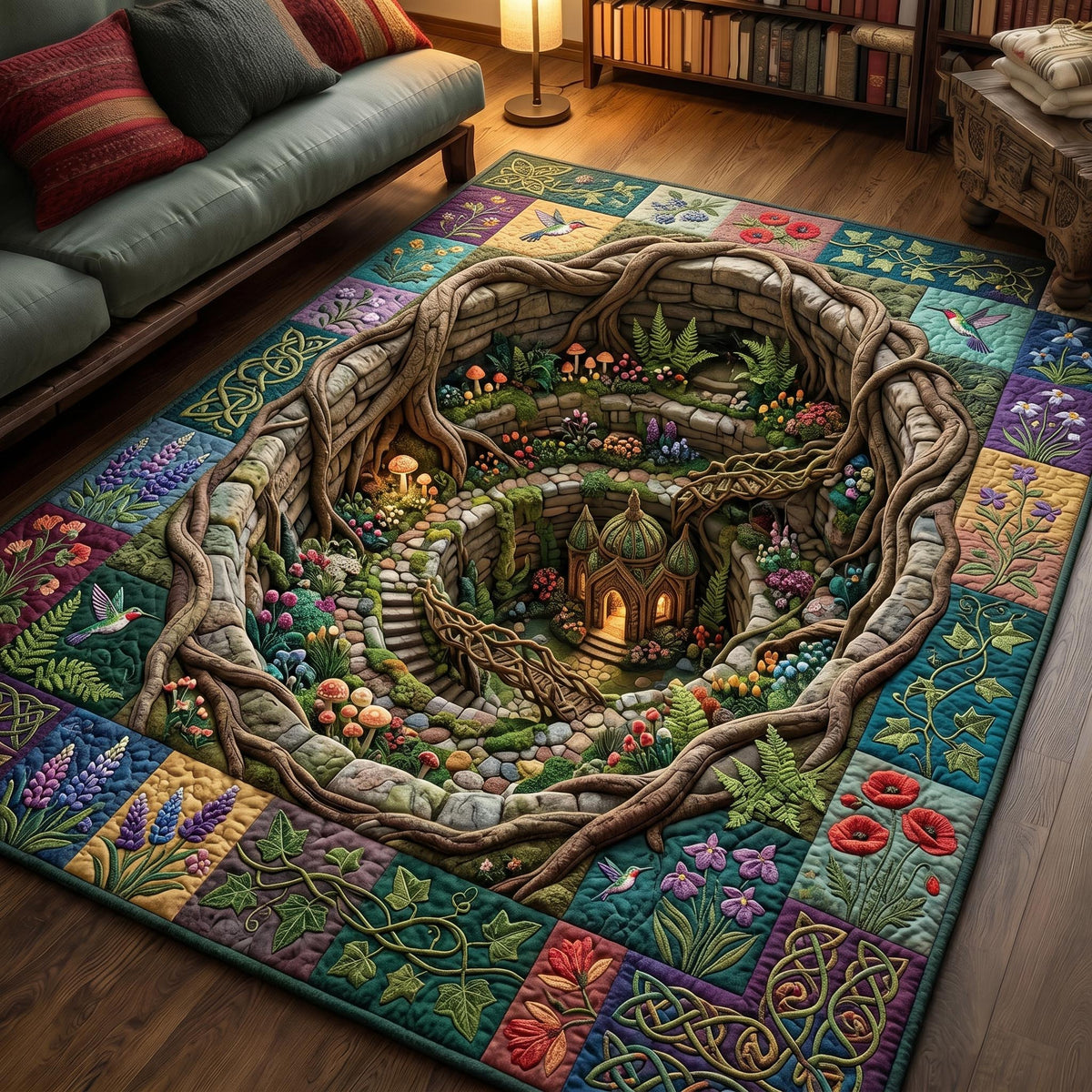 Secret Garden area rug in a living room