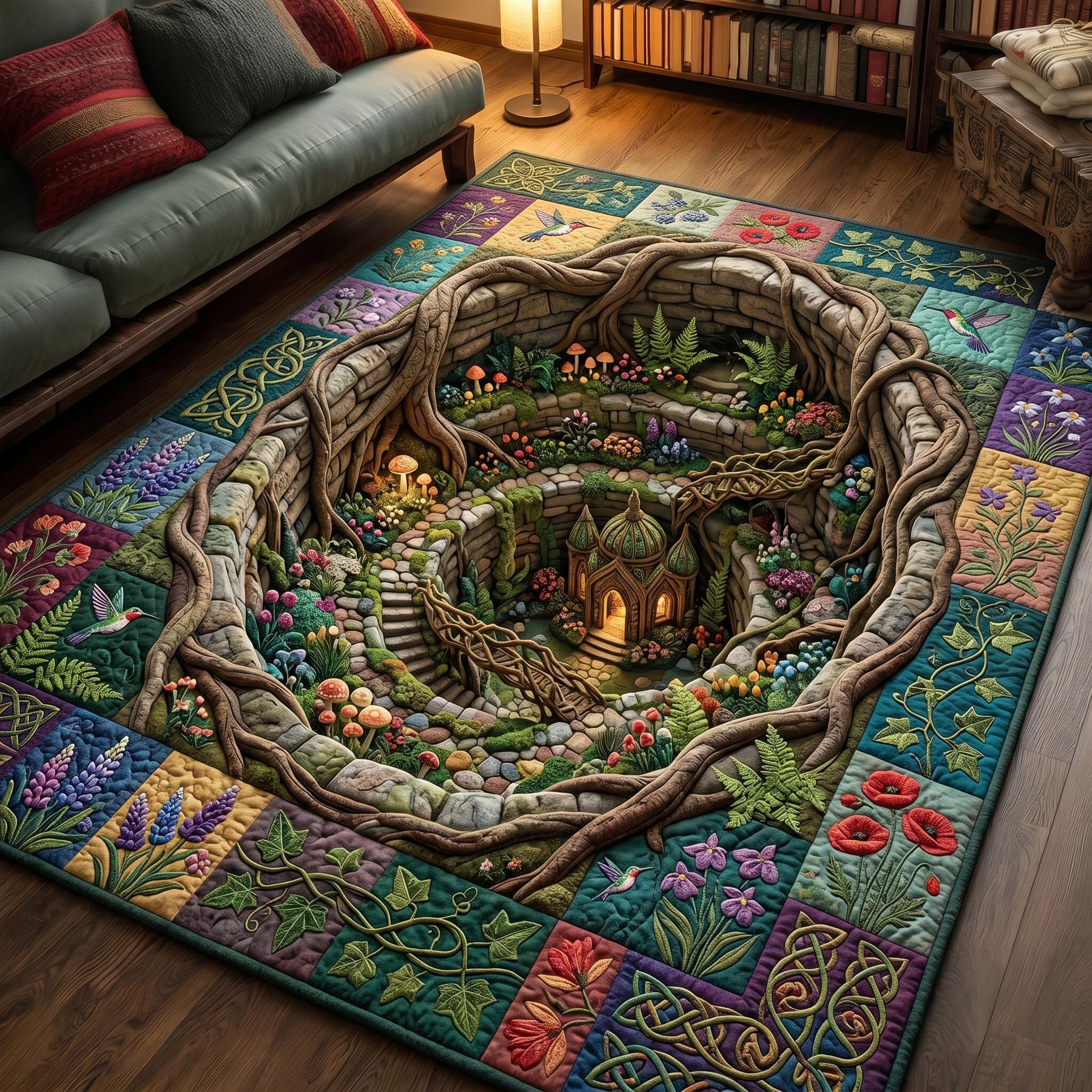 Secret Garden area rug in a living room