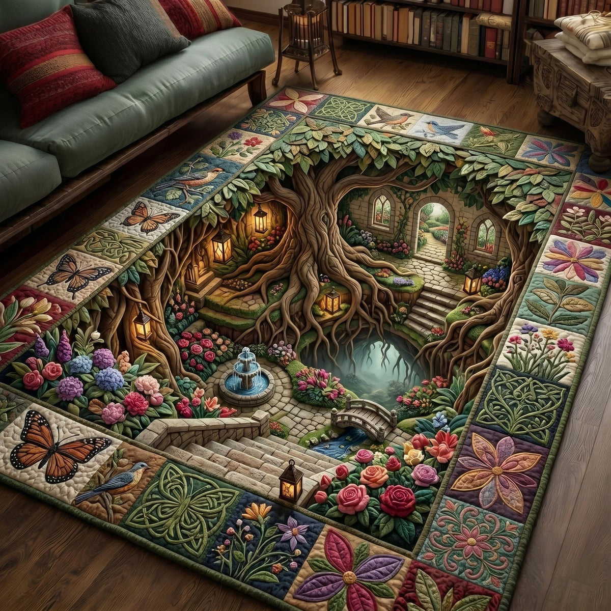 Secret Garden area rug in a living room