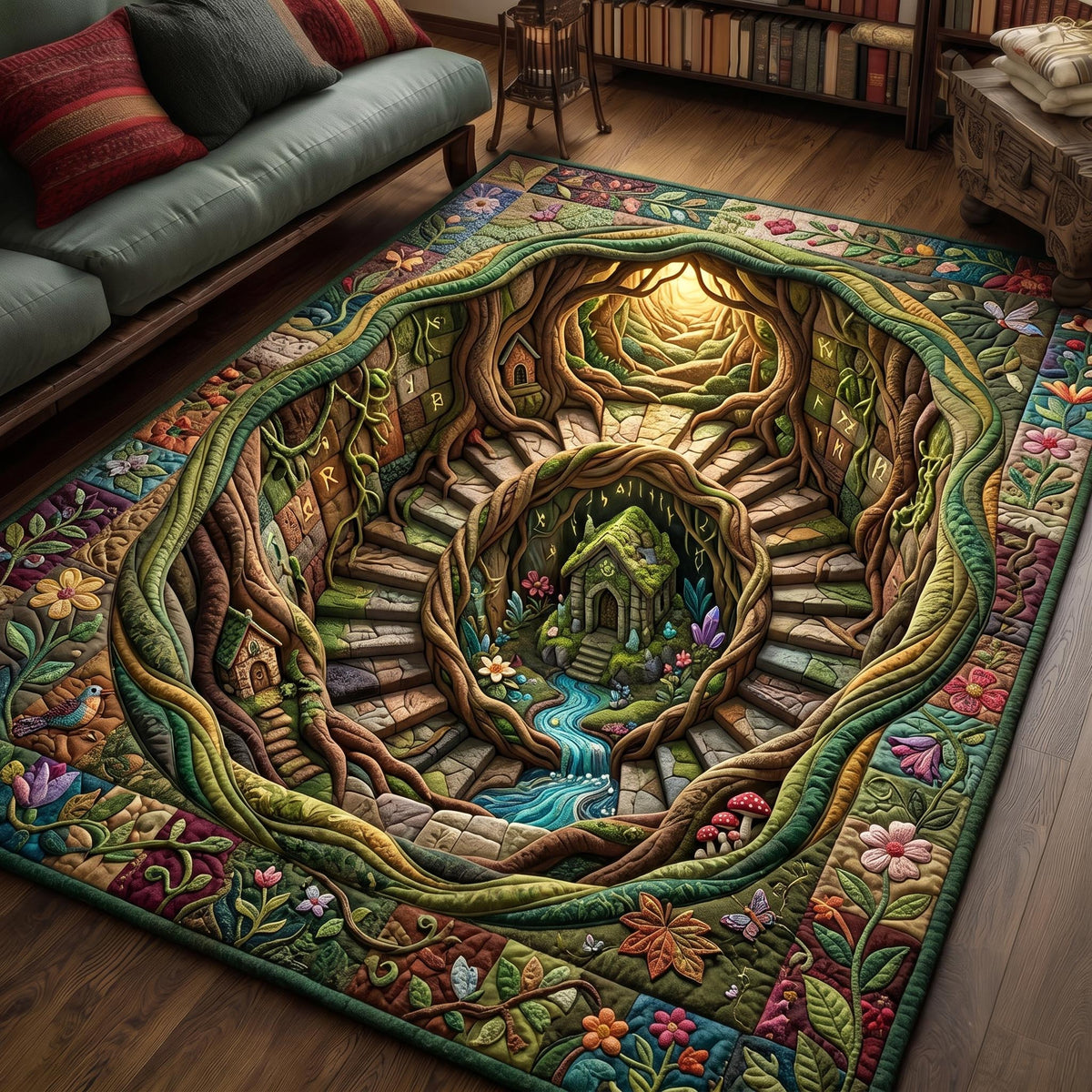 Secret Garden area rug in a living room