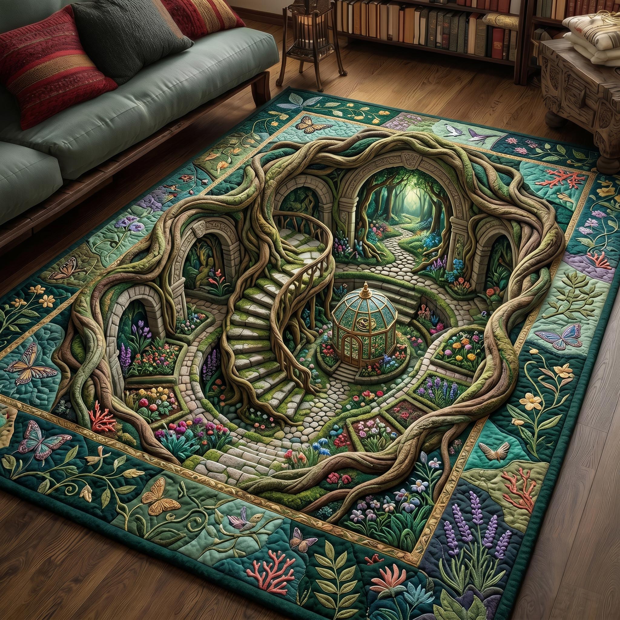 Secret Garden area rug in a living room