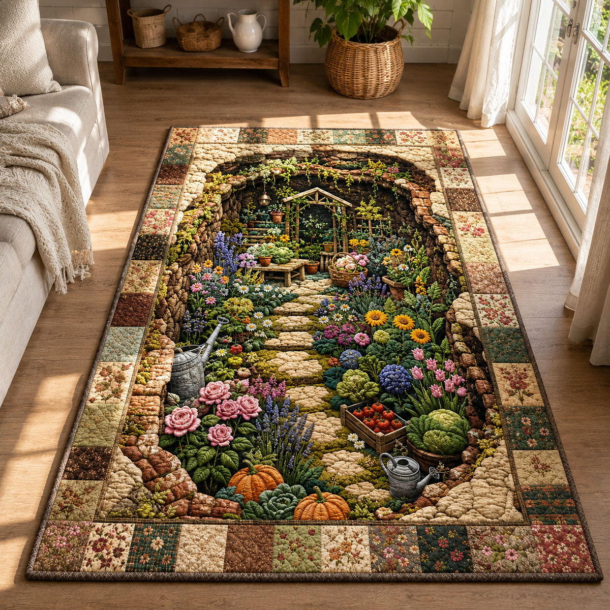 Secret Garden Path area rug in a living room