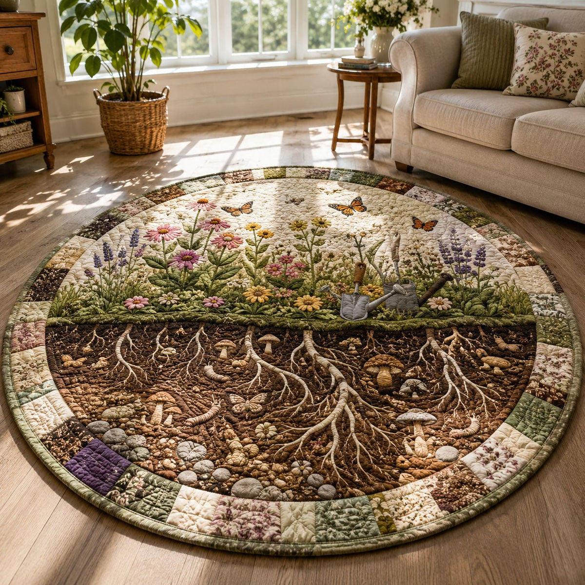 Secret Garden Roots Round Mat Rug - washable non-slip printed rug
