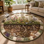 Secret Garden Roots Round Mat Rug - washable non-slip printed rug