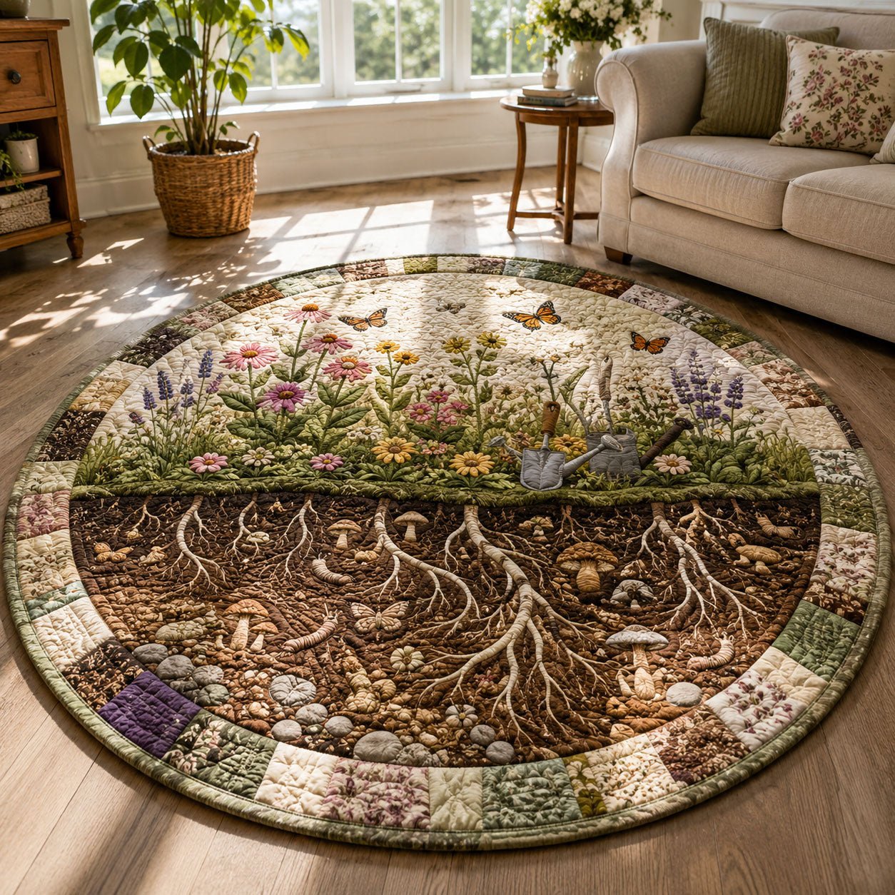 Secret Garden Roots Round Mat Rug - Nature Design | Serene Home Decor