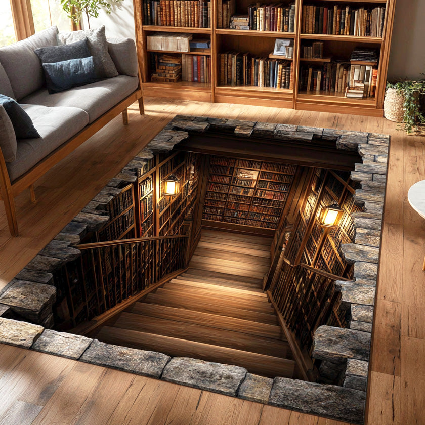 Secret Staircase area rug in a living room