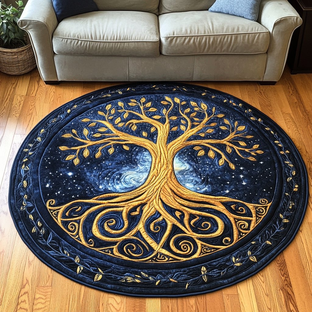 Serene Canopy Round Mat Rug - washable non-slip printed rug