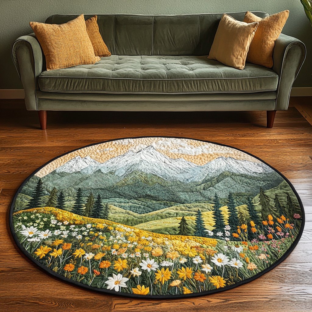 Serene Landscape Round Mat Rug - washable non-slip printed rug