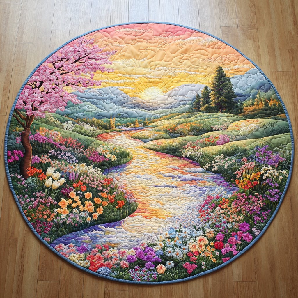 Serene River Valley Round Mat Rug - washable non-slip printed rug