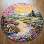 Serene River Valley Round Mat Rug - washable non-slip printed rug