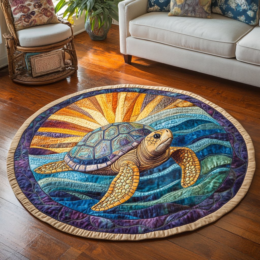 Serene Shell Round Mat Rug - washable non-slip printed rug