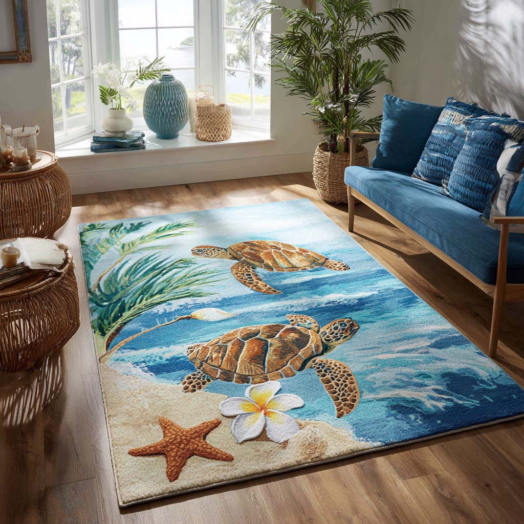Serene Turtle area rug in a living room