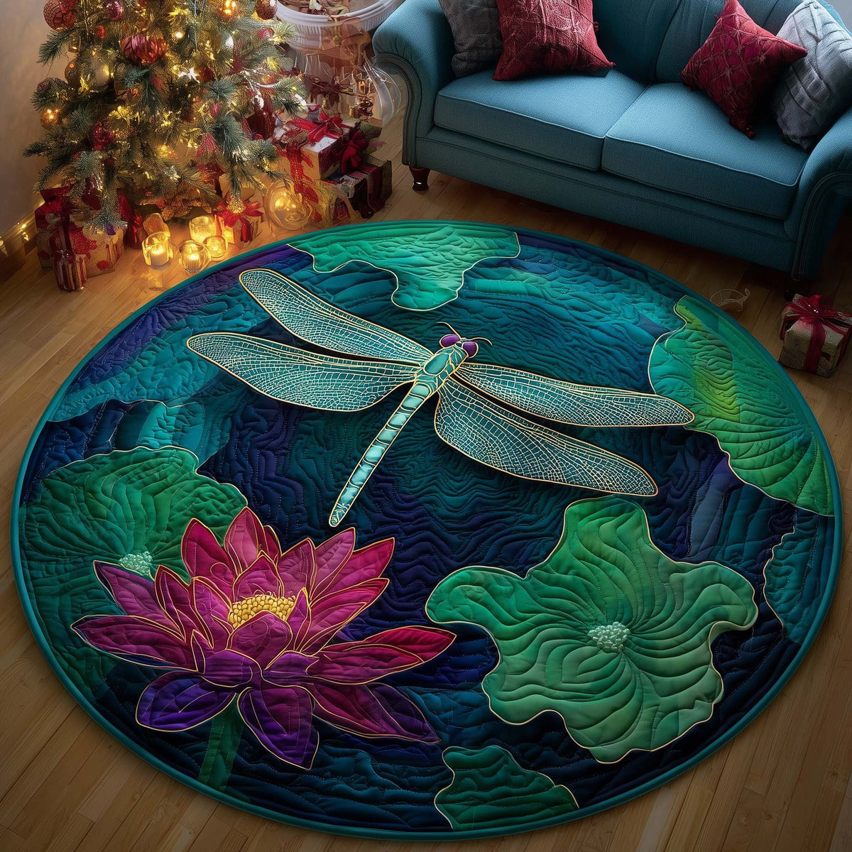 Serene Wings Round Mat Rug - washable non-slip printed rug