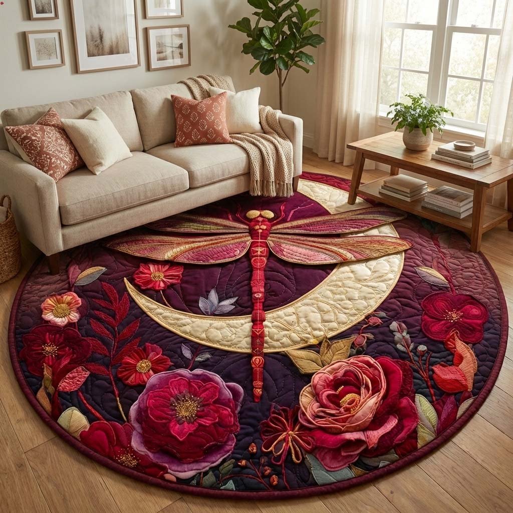 Serene Wings (Design 5) Round Mat Rug - washable non-slip printed rug