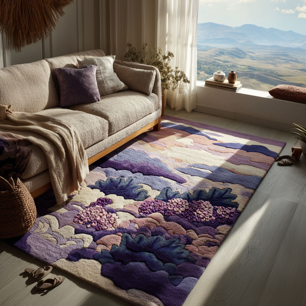Serenity Bloom area rug in a living room