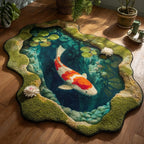 Serenity Koi Custom Shape Area Rug - Nature Design | Die-Cut Non-Slip Rug - washable non-slip printed rug
