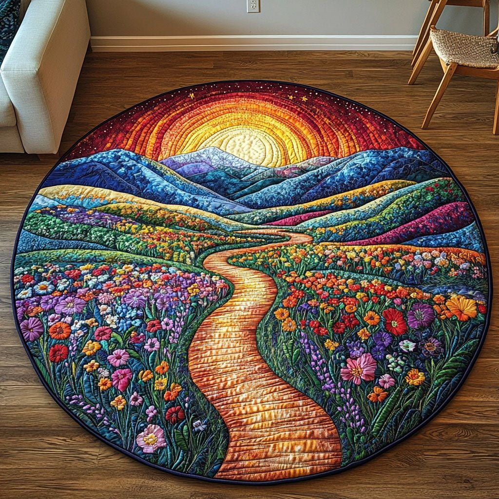 Serenity Meadows Round Mat Rug - washable non-slip printed rug
