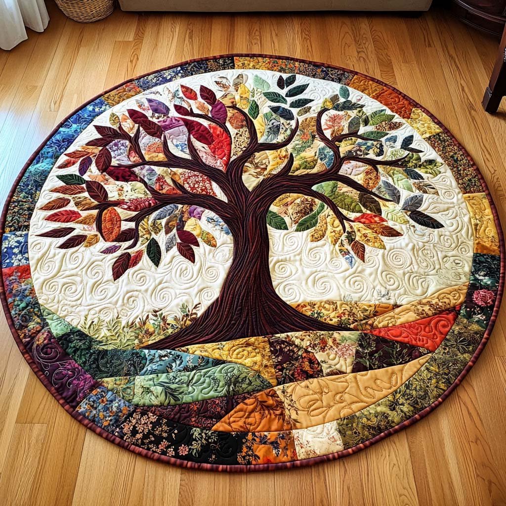 Serenity Roots Round Mat Rug - washable non-slip printed rug