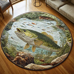 Serenity by the Lake Round Mat Rug - washable non-slip printed rug