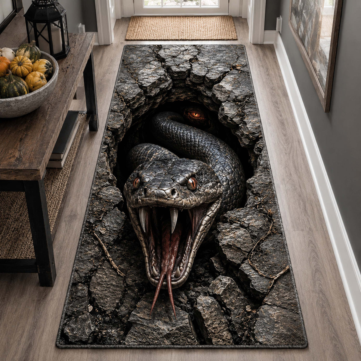 Serpent Abyss Runner Rug - Nature Design | Serene Runner Rug (Design 1) - washable non-slip printed rug