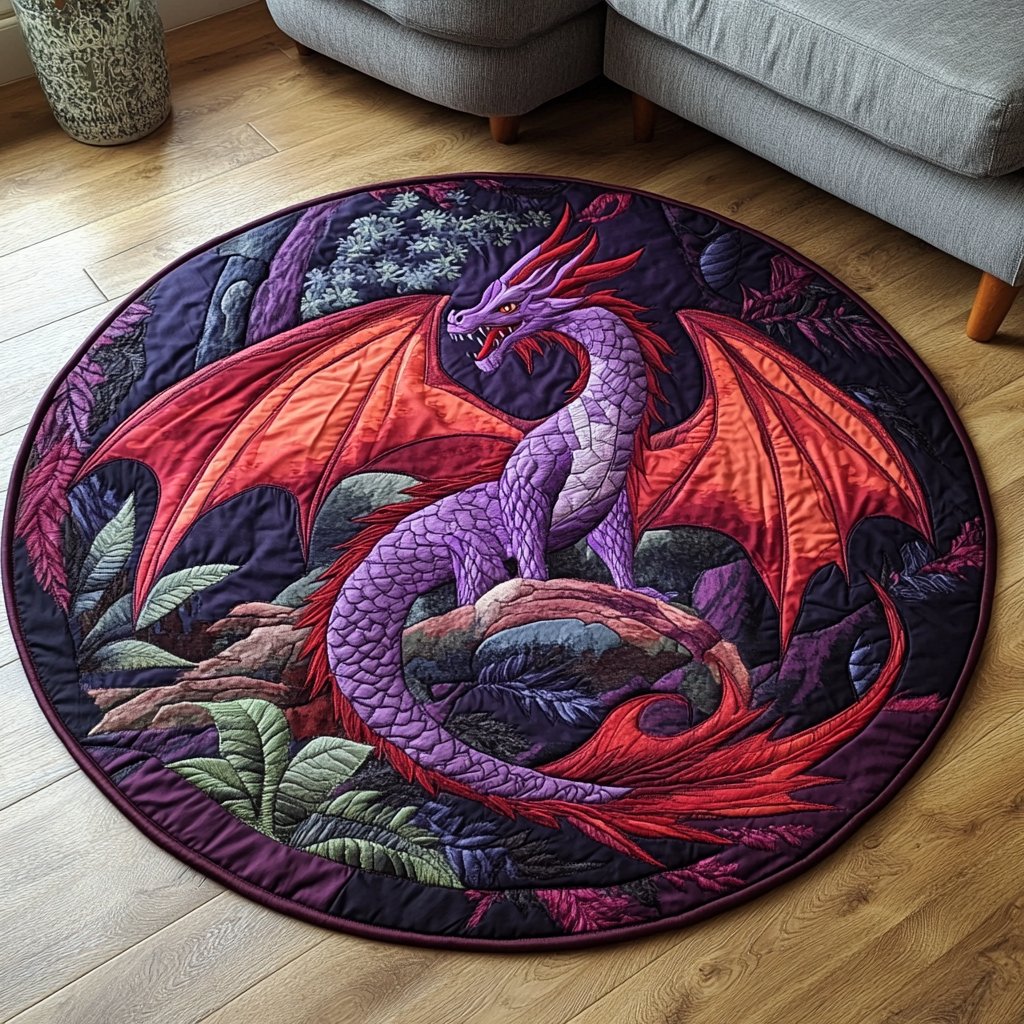 Serpent Circle Round Mat Rug - washable non-slip printed rug