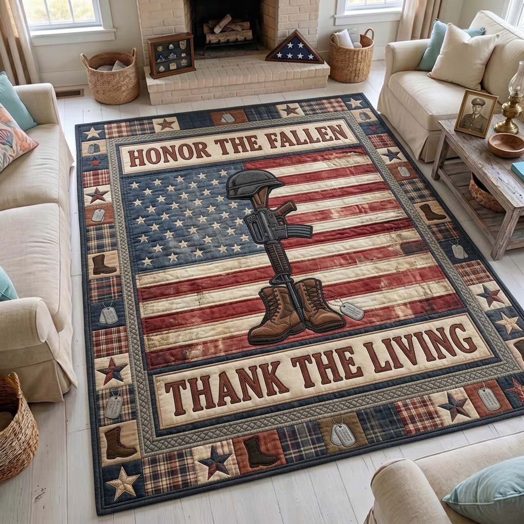 Service And Sacrifice area rug in a living room