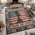 Service And Sacrifice area rug in a living room