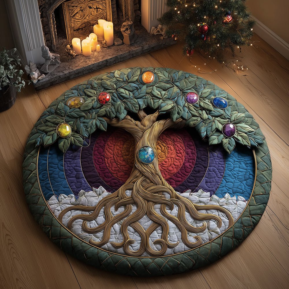 Seven Chakra Bloom Round Mat Rug - washable non-slip printed rug