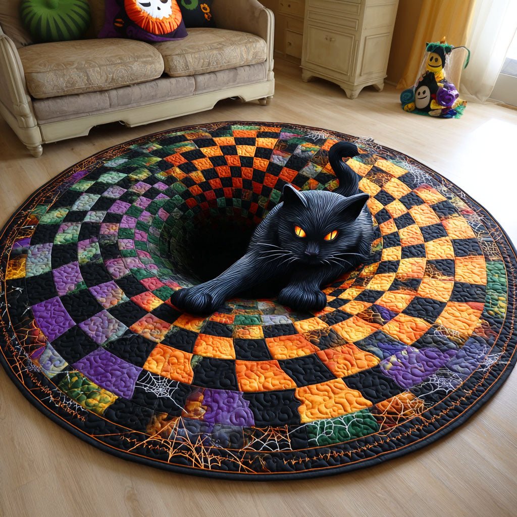 Shadow Cat Round Mat Rug - washable non-slip printed rug