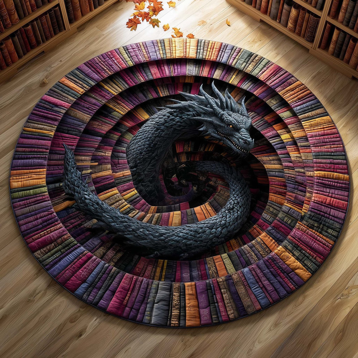 Shadow Dragon Round Mat Rug - washable non-slip printed rug