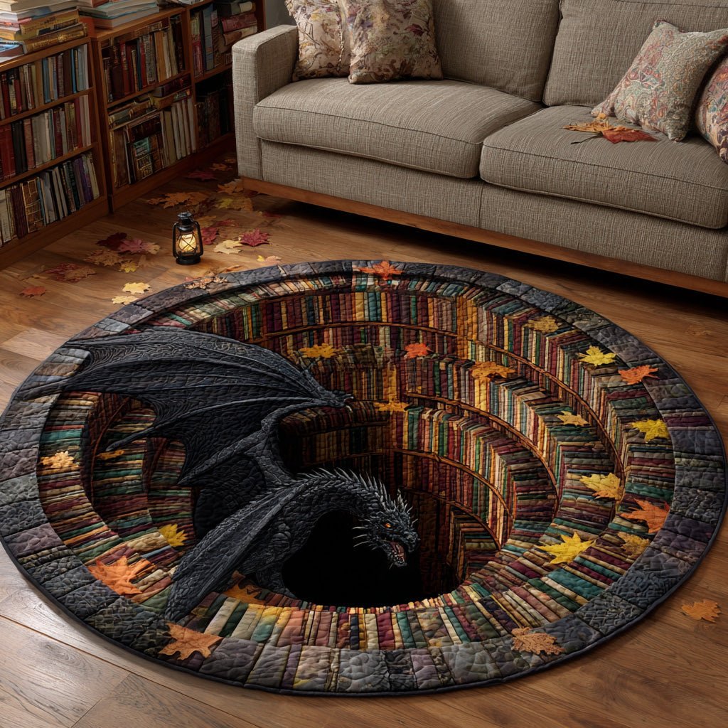 Shadow Library Round Mat Rug - washable non-slip printed rug
