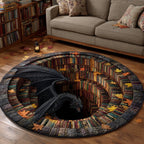 Shadow Library Round Mat Rug - washable non-slip printed rug