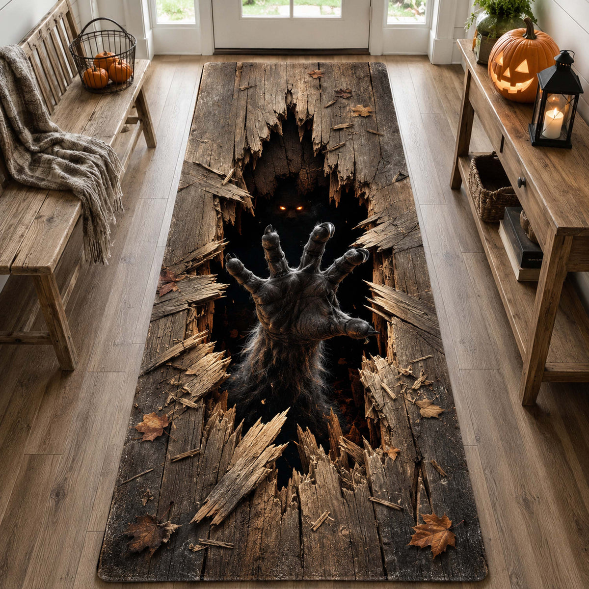 Shadow Maw Runner Rug - Nature Design | Serene Runner Rug (Design 1) - washable non-slip printed rug