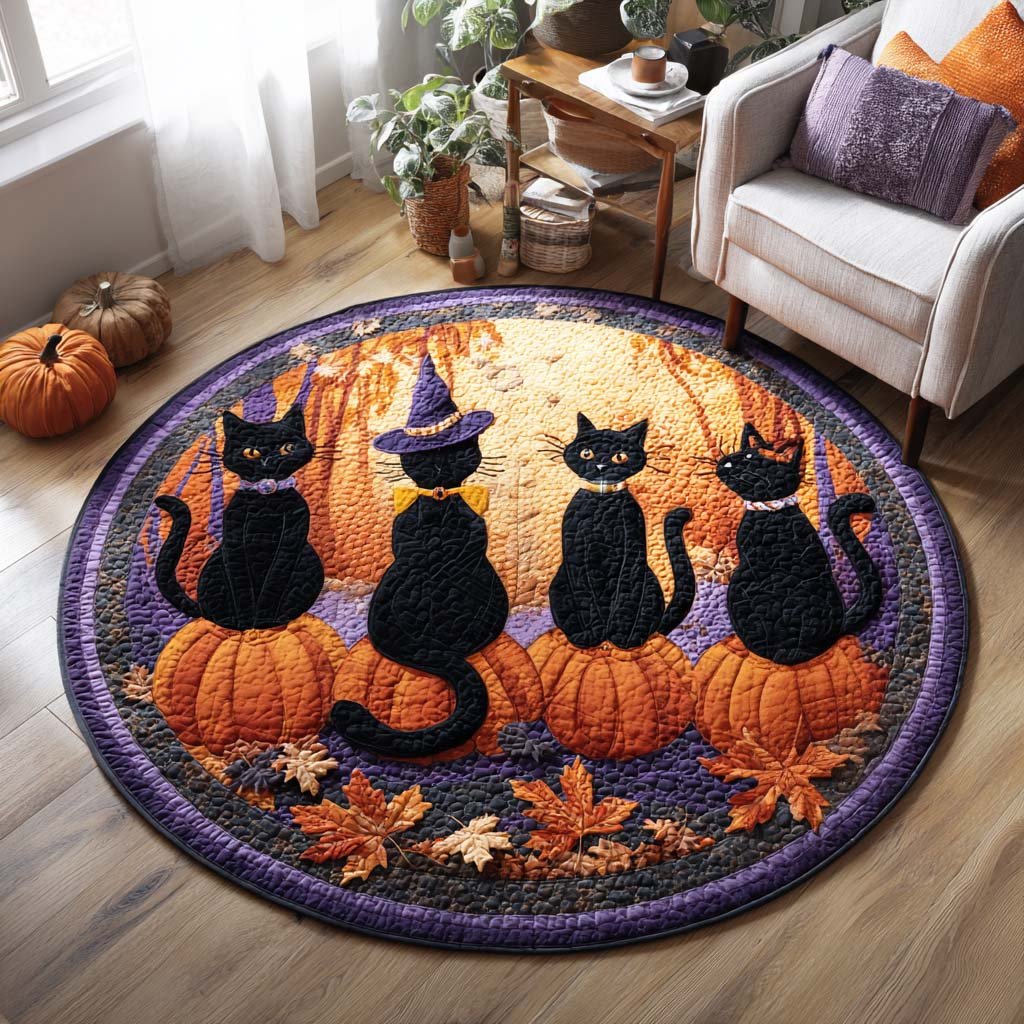 Shadow Paws Round Mat Rug - washable non-slip printed rug